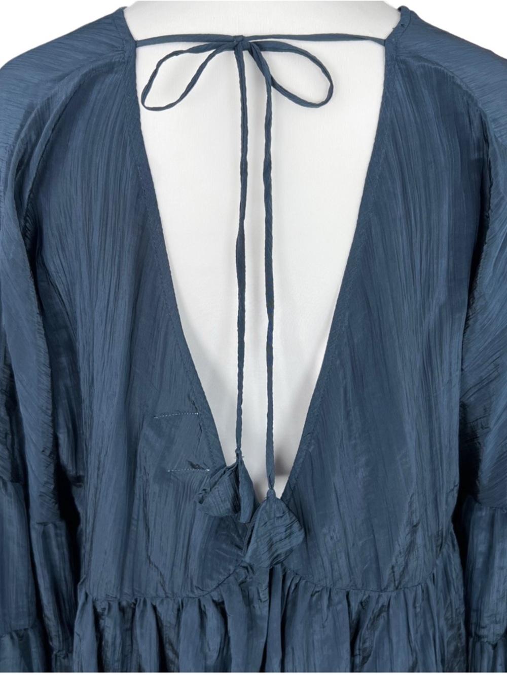 NWT MISA Los Angeles Mahtab Dress XS Navy Blue Tassel Boho Bell Sleeve Mini - Picture 5 of 8